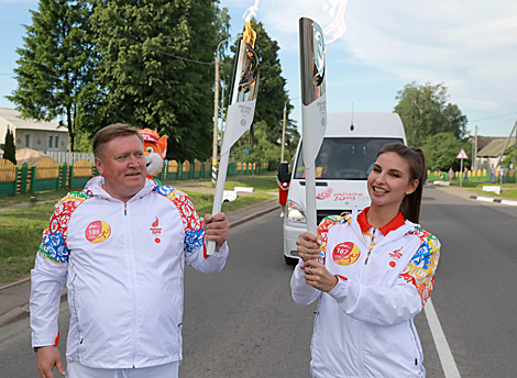 Chairman of the Belarusian Tennis Federation Sergei Teterin and silver and bronze Olympic medalist in rhythmic gymnastics Kseniya Sankovich