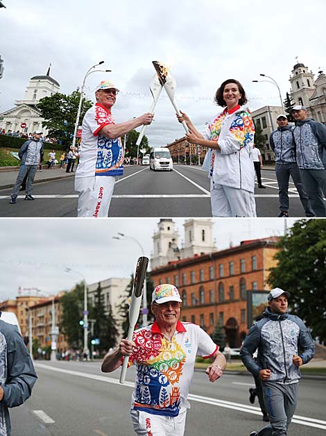 People's Artist of Belarus Vladimir Gostyukhin and gymnast Liubov Charkashyna