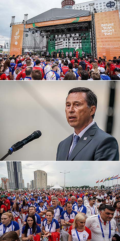 白罗斯国旗在运动员村举起了