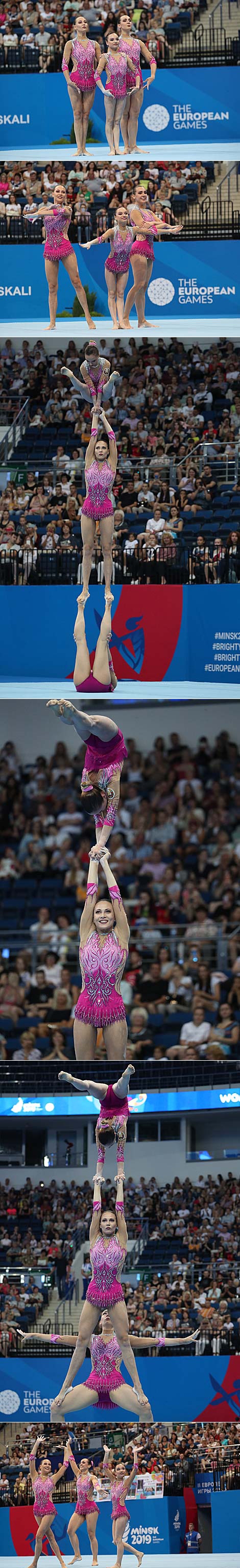 Belarusian acrobats Veranika Nabokina, Julia Ivonchyk and Karina Sandovich