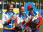 Belarus' Karyna Kazlouskaya, Hanna Marusava, and Karyna Dziominskaya