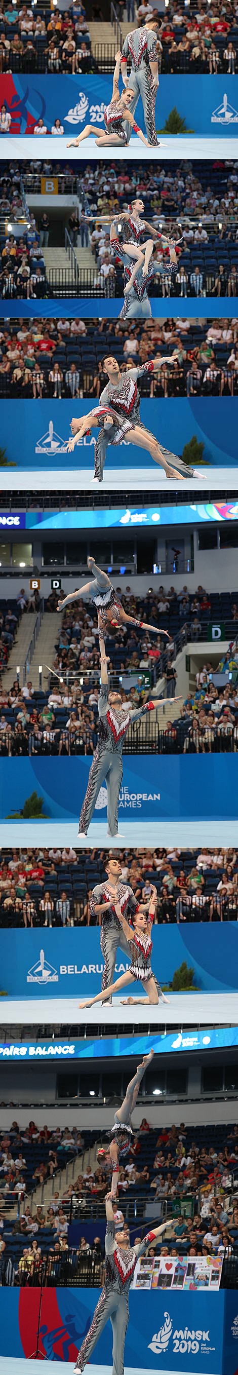 白罗斯人亚瑟·别利亚科夫和奥丽嘉·梅利尼克在混双的平衡体操中赢得了柔软体操 