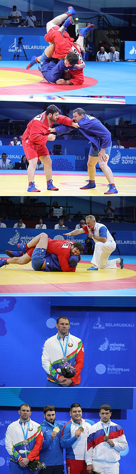 白罗斯运动员尤里•雷巴克（100公斤级）赢得第二届欧运会桑勃式摔跤锦标赛银牌