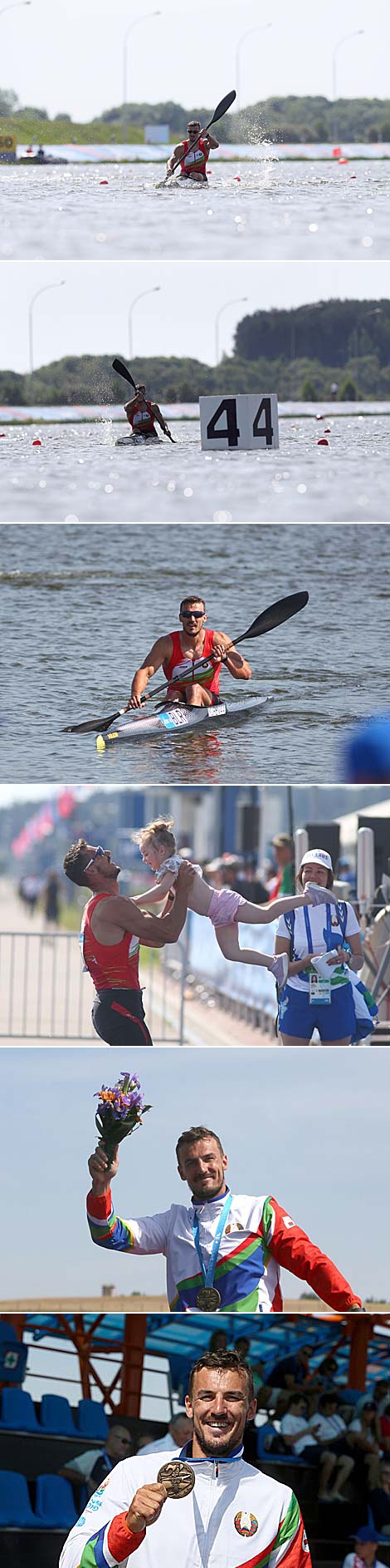 Belarus' Aleh Yurenia clinched bronze in the Men's K1 1000m at the 2nd European Games 
