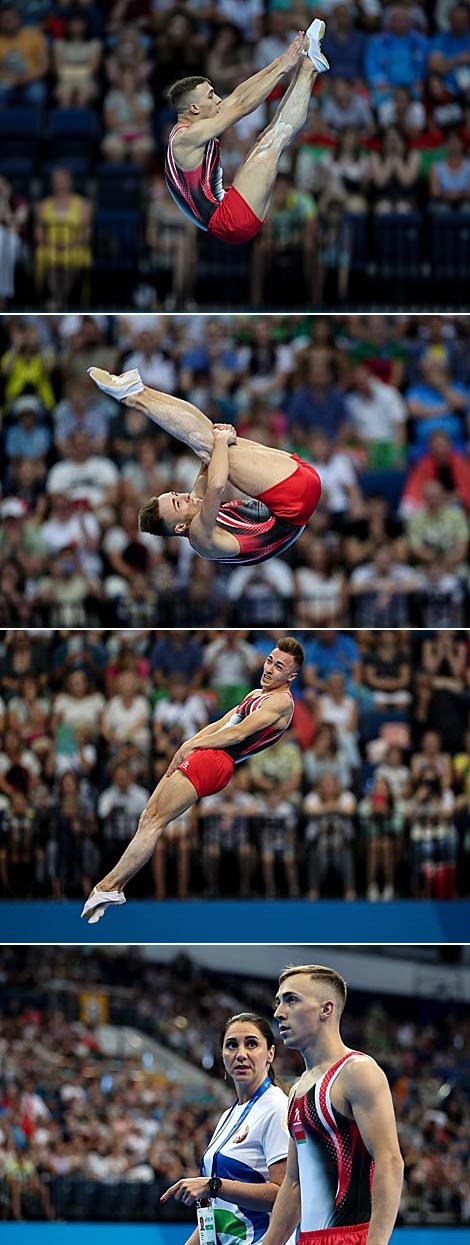 Uladzislau Hancharou won the Men's Individual finals of the trampoline gymnastics tournament