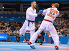 Belarus' Krautsou Artsiom won bronze medal during the Men's Kumite -67kg karate event