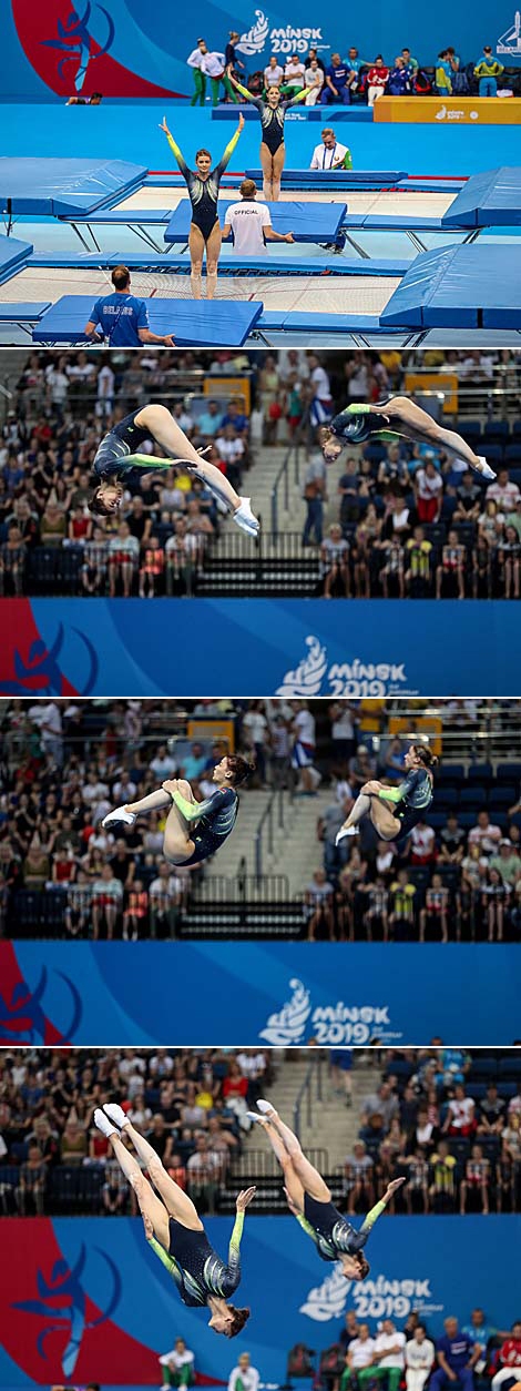 白罗斯人安娜•冈察罗娃和玛丽娅•马哈林斯卡娅成为成为同步蹦床比赛的获胜者