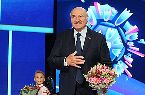 Belarus President Aleksandr Lukashenko at the opening ceremony of the 28th edition of the International Festival of Arts Slavianski Bazaar in Vitebsk