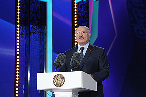 Belarus President Aleksandr Lukashenko delivers a speech 