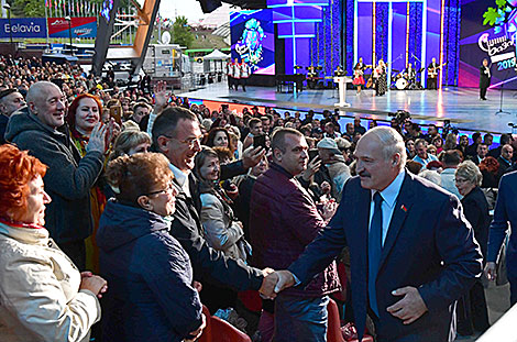 Belarus President Aleksandr Lukashenko at the opening of the 28th edition of the International Festival of Arts Slavianski Bazaar in Vitebsk