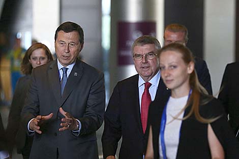 Minsk European Games Organizing Committee (MEGOC) CEO George Katulin and President of the International Olympic Committee Thomas Bach