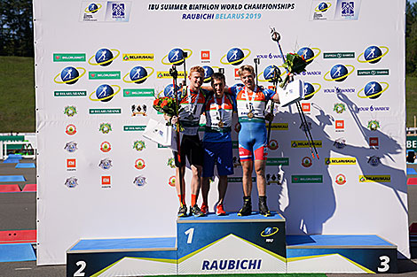 Mikita Labastau wins junior super sprint at 2019 IBU Summer Biathlon World Championships in Raubichi 