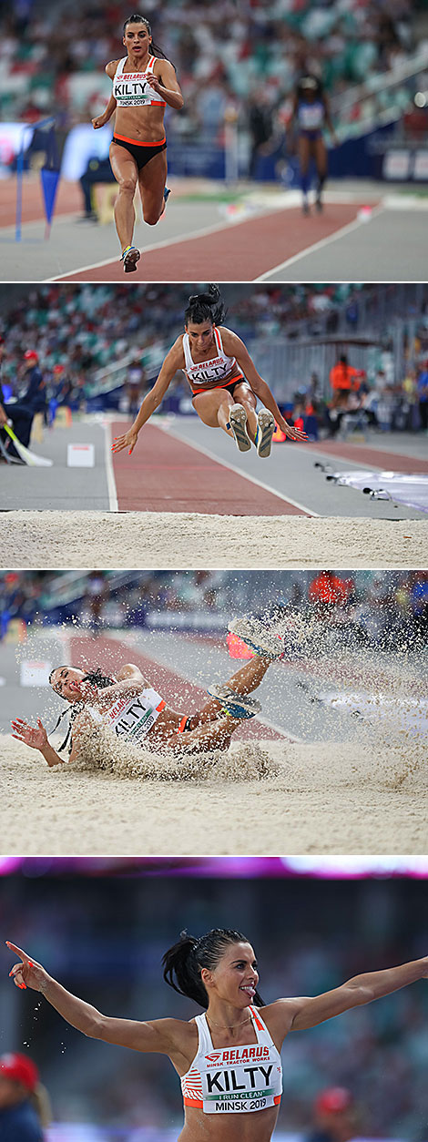 Dovile Kilty during a triple jump (Team Europe) 