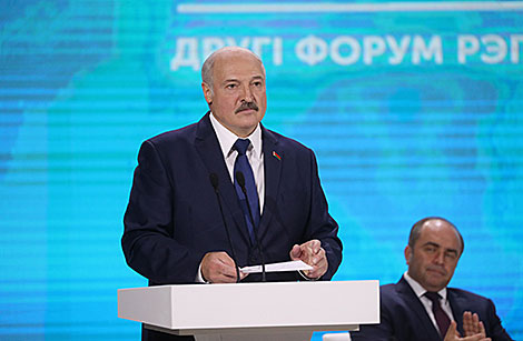 Belarus President Aleksandr Lukashenko delivers a speech