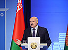 Belarus President Aleksandr Lukashenko delivers a speech