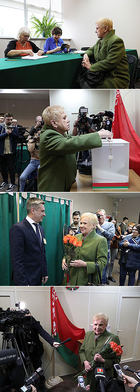 Chairwoman of the Central Election Commission Lidia Yermoshina participates in the early voting 