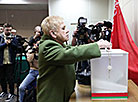 Chairwoman of the Central Election Commission Lidia Yermoshina participates in the early voting 