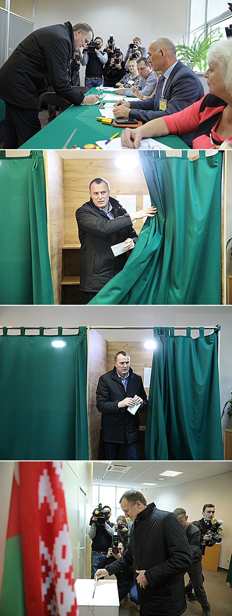 Minsk Oblast Governor Anatoly Isachenko casts his vote 