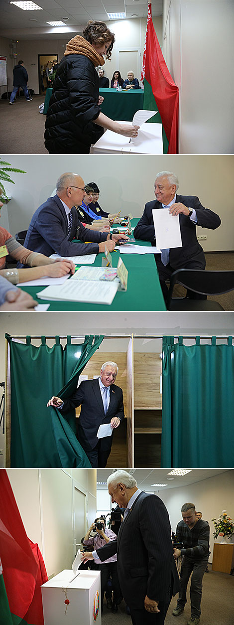 Chairman of the Council of the Republic Mikhail Myasnikovich casts his vote 