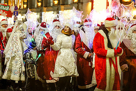 Parade of Father Frosts and Snow Maidens in Minsk