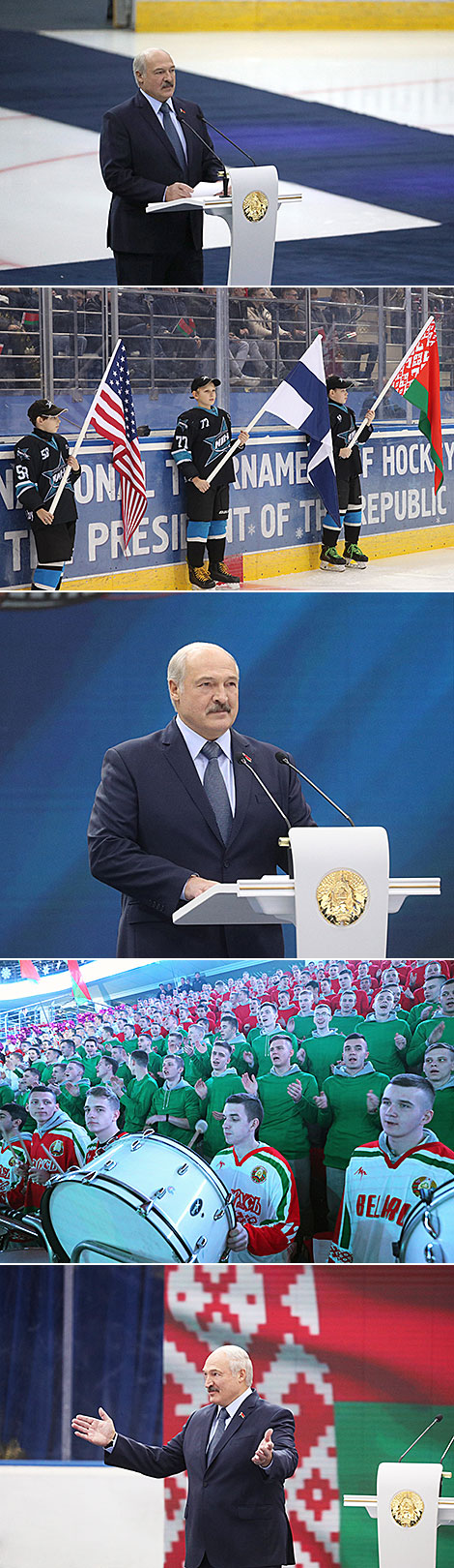 Alexander Lukashenko opens the 16th edition of the Christmas amateur ice hockey tournament