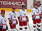 The Belarus President’s team before the match against the IIHF Team