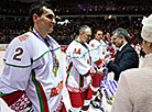 Belarus’ Sports and Tourism Minister Sergei Kovalchuk hands in the awards to Belarus President’s Team 