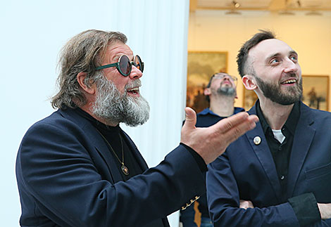 Boris Grebenshchikov at the opening of his exhibition in National Art Museum of Belarus