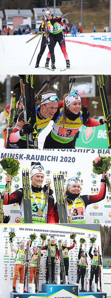 Nowegian duo of Endre Stroemsheim and Karoline Erdal win the IBU OECH Single Mixed Gold Medal