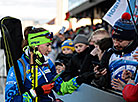 Belarus’ Dzinara Alimbekava with her fans 