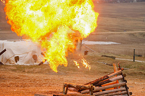 Reenactment show at Stalin Line near Minsk