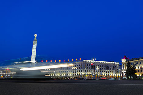 Victory Square in Minsk in the evening