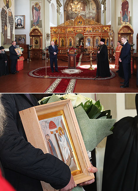 The president presents the icon “Resurrection of Jesus. An angel at the Empty Tomb” to the church