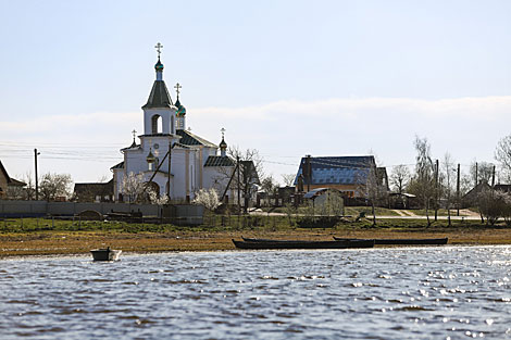 View of the Saint Onuphrius Church from Sporovskoye Lake water area