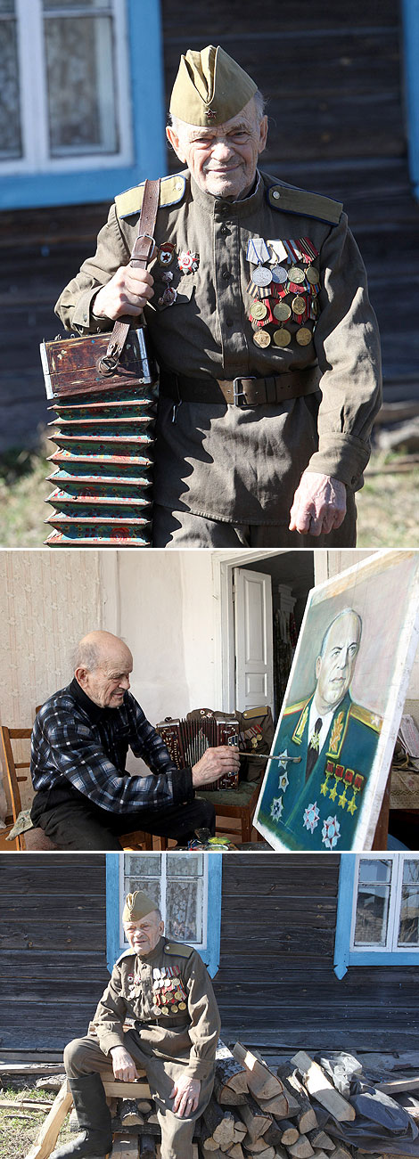 92-year-old war veteran Vasily Gordeenko paints a portrait of the Marshal Zhukov