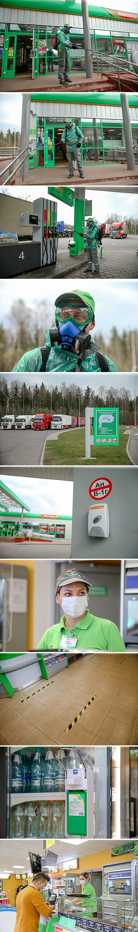 Belarusian gas stations disinfect transit trucks twice per day