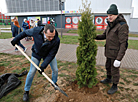 Субботник-2020 в Могилёве: озеленение территории у средней школы №45 