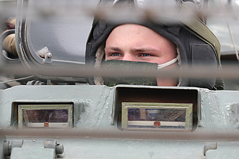 During a rehearsal for the parade to mark the 75th anniversary of the Great Victory