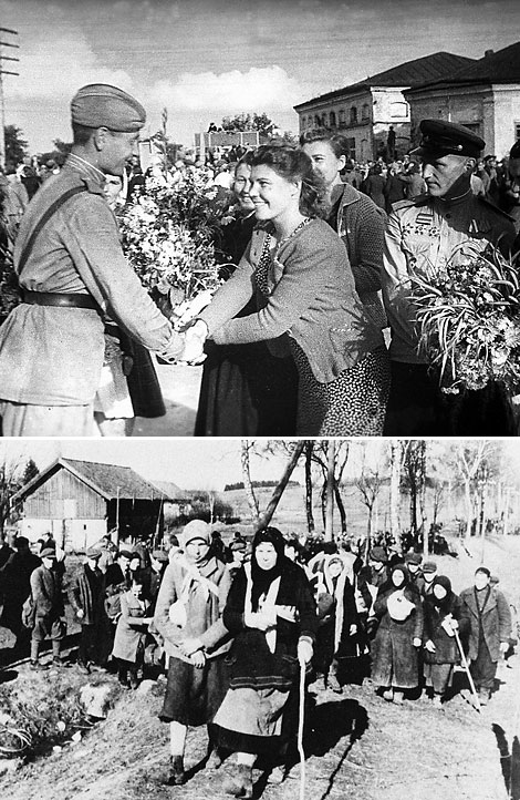 Slutsk residents greet the soldiers-liberators. Minsk Region, July 1944