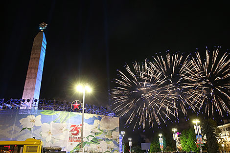 Fireworks in Victory Square in Minsk