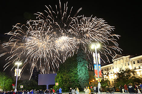 Fireworks in Victory Square in Minsk