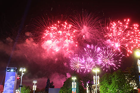 Fireworks in Victory Square in Minsk