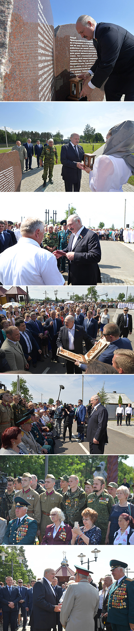 白罗斯总统亚历山大•卢卡申科参加了莫吉廖夫州被烧毁的村庄纪念综合体揭幕式