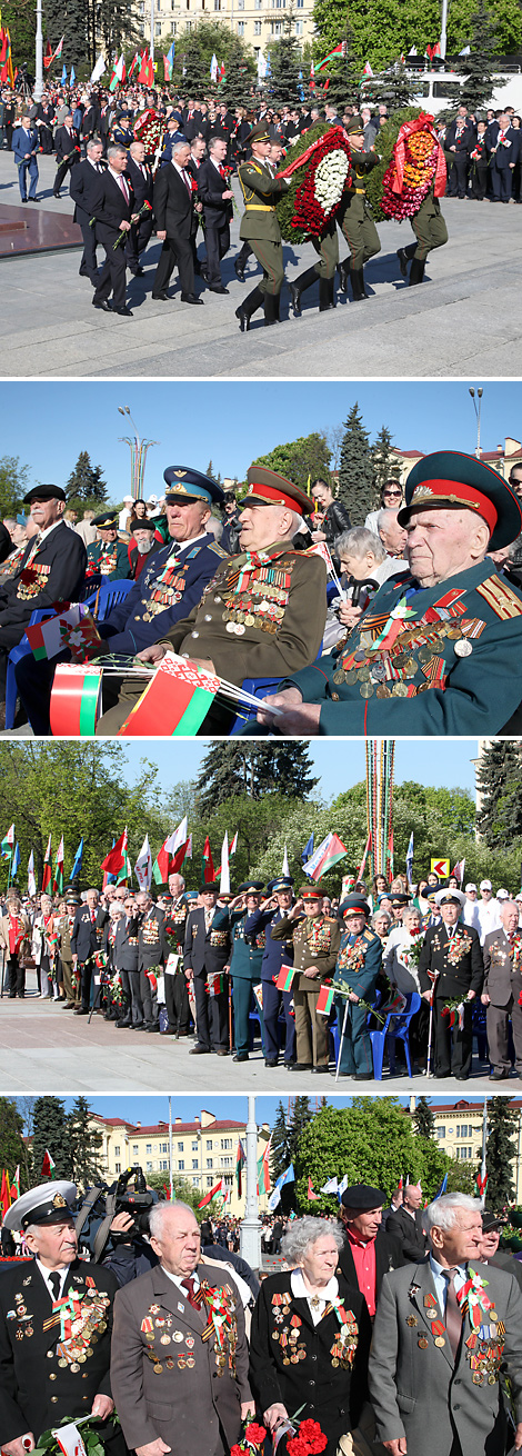 The festivities began with the laying of wreaths at the Victory Monument in Minsk