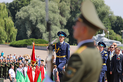 A flower ceremony at the Brest Hero Fortress memorial