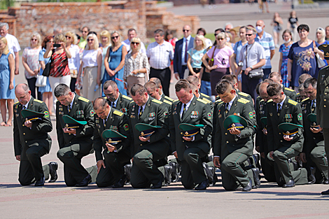 A flower ceremony at the Brest Hero Fortress memorial