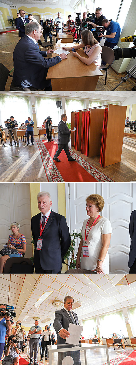 Brest Oblast Governor Anatoly Lis at the polling station No.1 in Brest