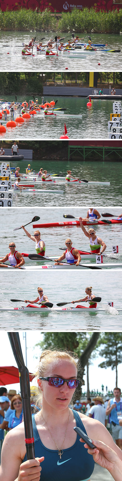 The women’s K2 200m final heat at the 1st European Games in Baku was won by Belarus’ Marina Litvinchuk and Margarita Makhneva 