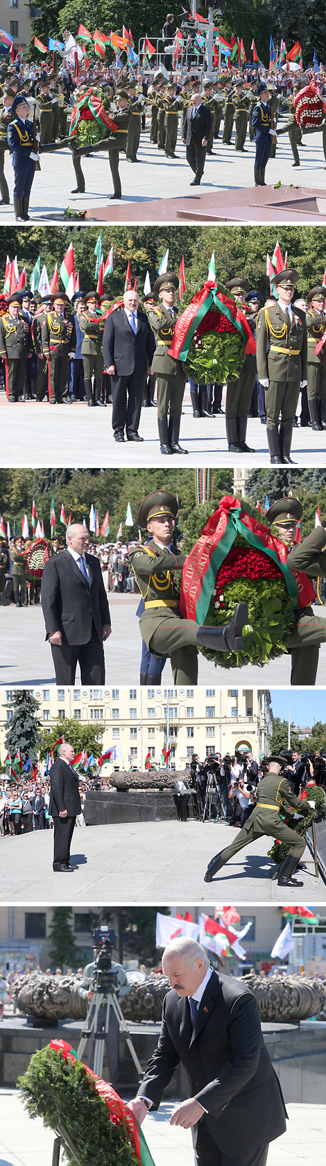 Belarus President Alexander Lukashenko laid a wreath at the Victory Monument in Minsk on the Independence Day on 3 July
