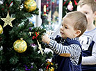 Christmas tree decorations on display in Minsk